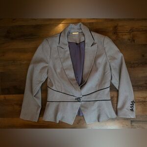 WHBM Black White Houndstooth Peplum Blazer Jacket Tailored Career Chic size 6